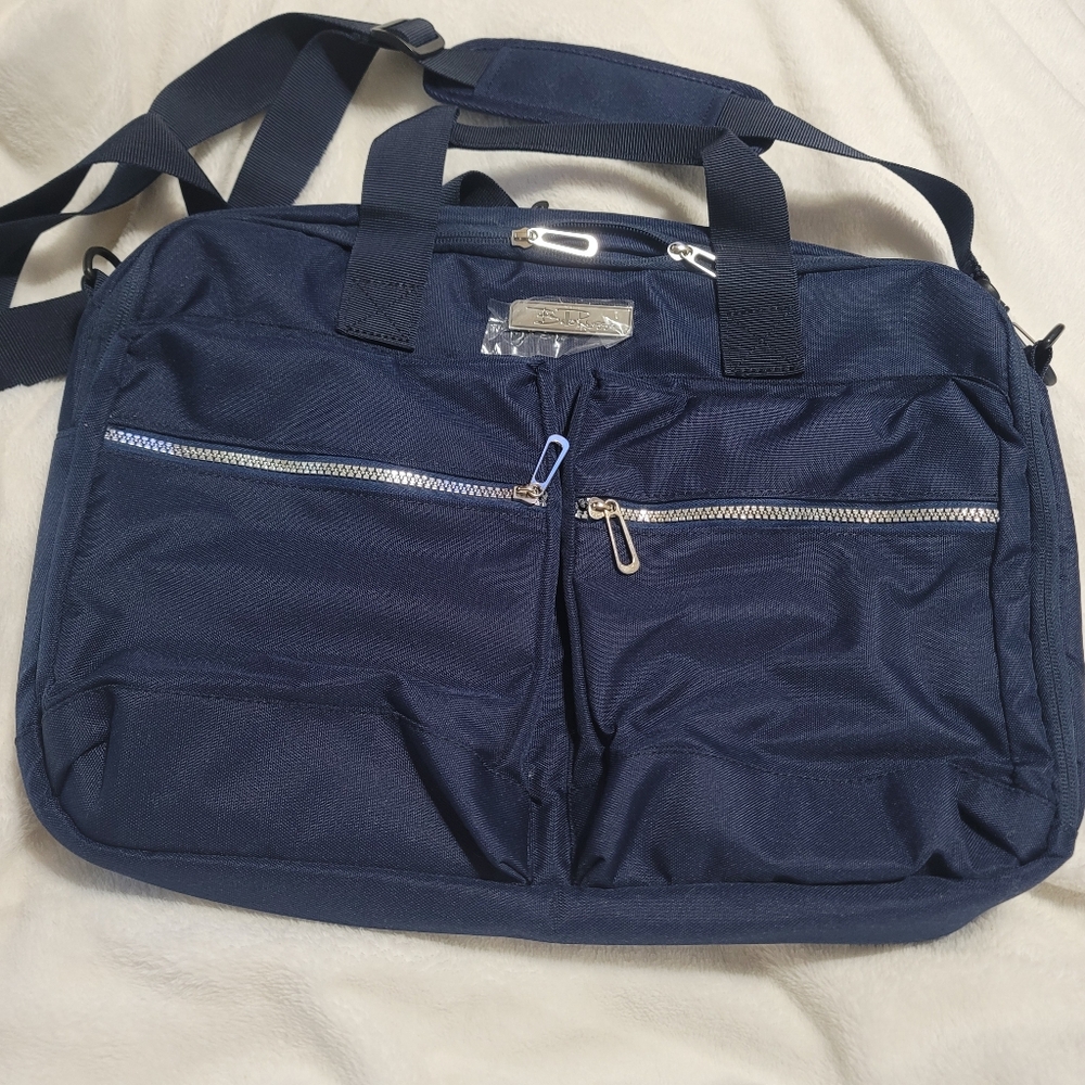 New Laptop Bag Messenger Travel Navy Blue Bella Russo Work Tote Silver Hardware‎